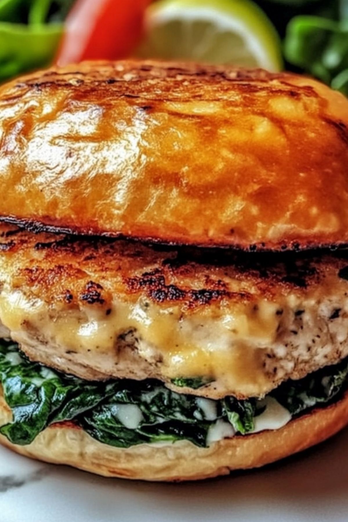 White Cheddar Spinach Chicken Burgers