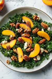 Summer Kale Salad with Peaches and Candied Pecans