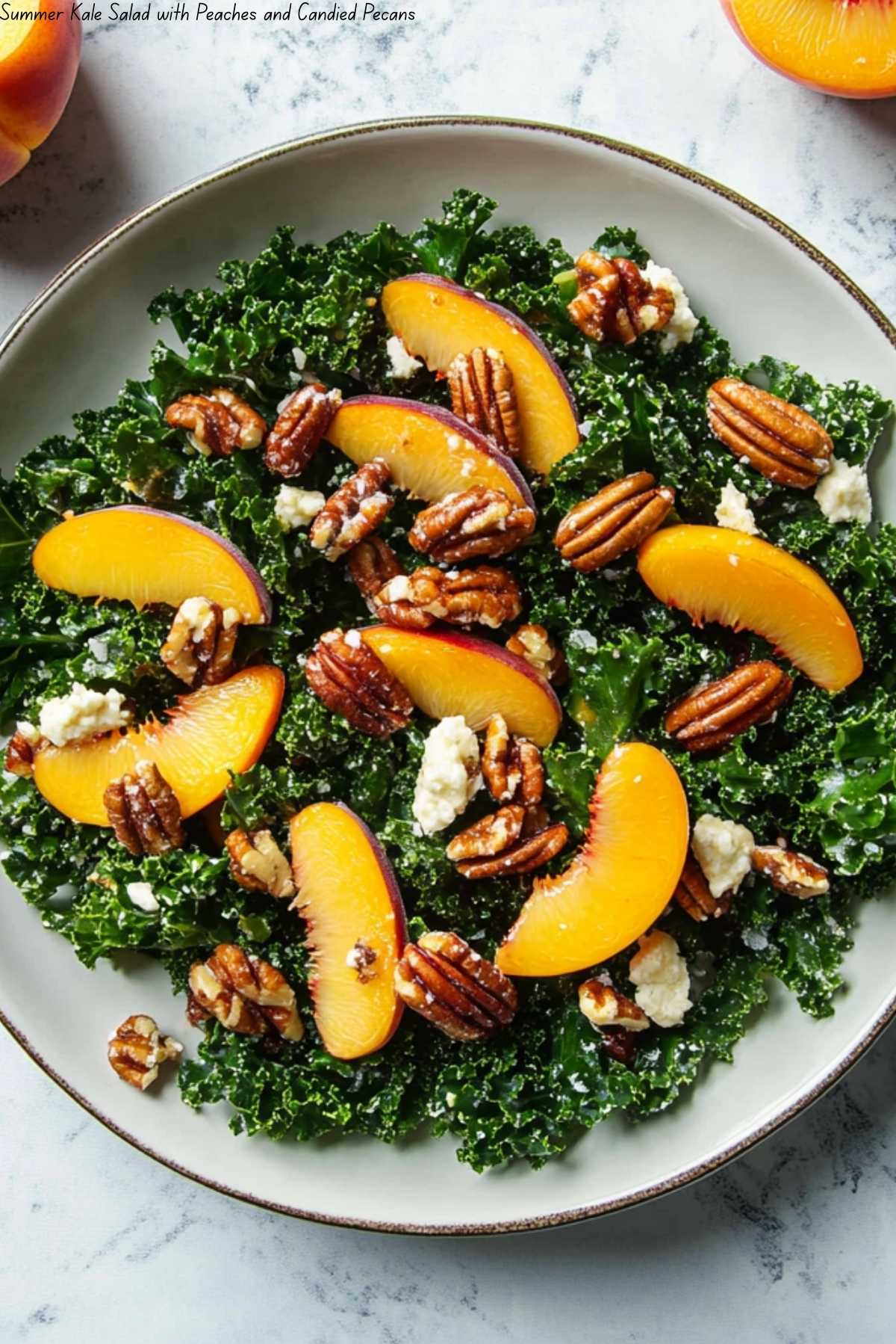 Summer Kale Salad with Peaches and Candied Pecans