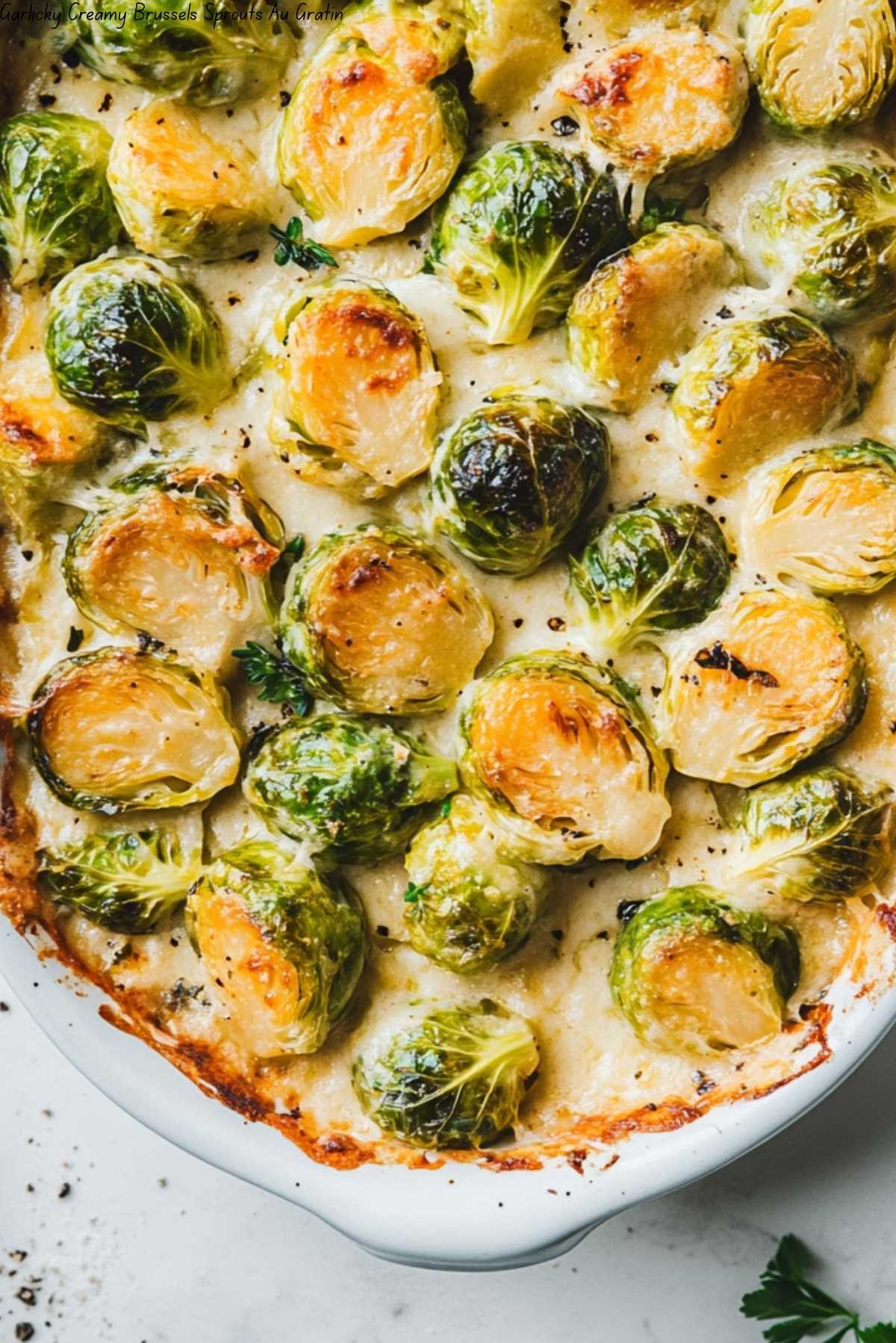 Garlicky Creamy Brussels Sprouts Au Gratin
