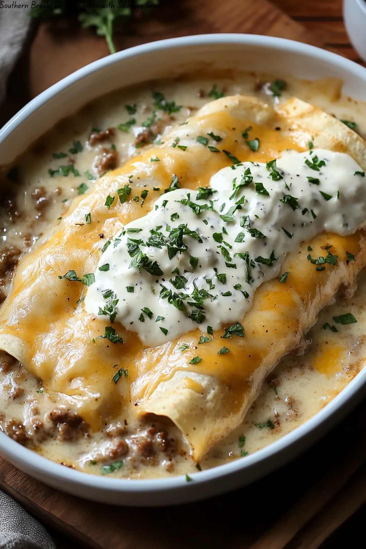 Southern Breakfast Enchiladas with Sausage Gravy
