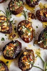 Feta-Parmesan Roasted Stuffed Dates with Honey