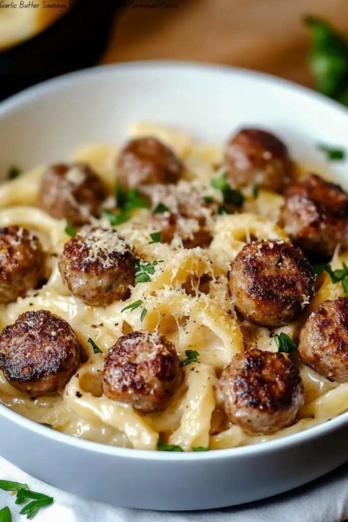 Garlic Butter Sausage Bites with Creamy Parmesan Pasta