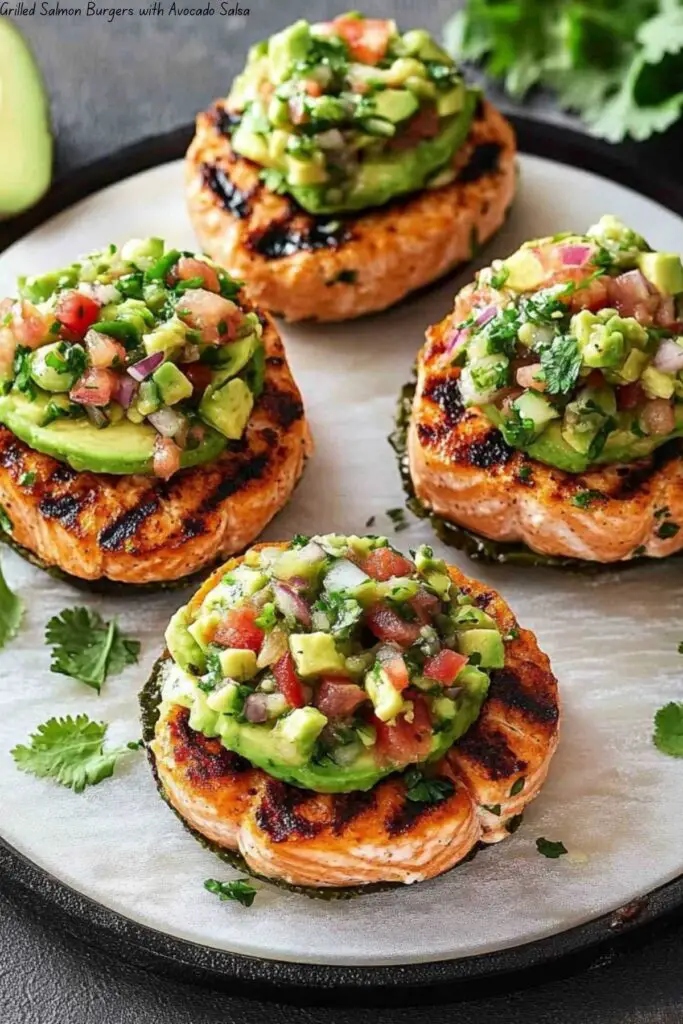 Grilled Salmon Burgers with Avocado Salsa 4 Grilled Salmon Burgers with Avocado Salsa