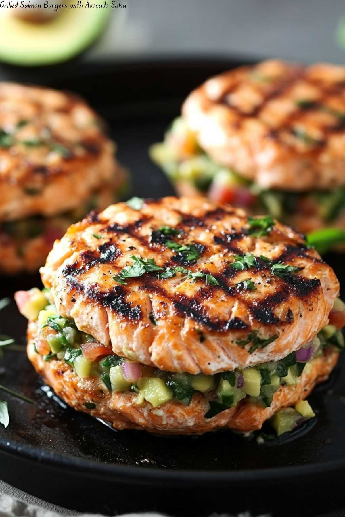 Grilled Salmon Burgers with Avocado Salsa