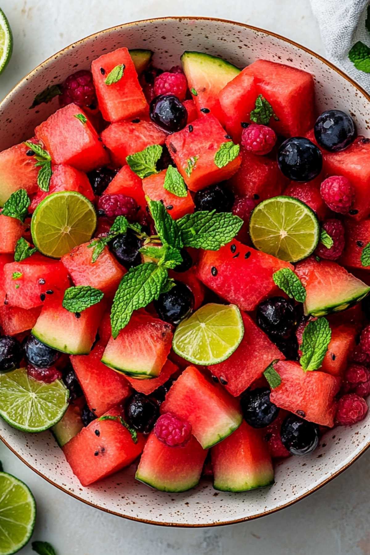 Keto Watermelon Fruit Salad with Lime Mint Dressing