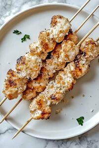 Air Fryer Garlic Parmesan Chicken Skewers