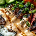 Korean BBQ Steak Rice Bowls with Spicy Cream Sauce