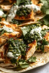 Shredded Chicken Tacos with Creamy Chimichurri Sauce