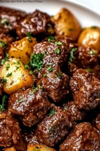 Slow Cooker Garlic Butter Beef Bites & Potatoes