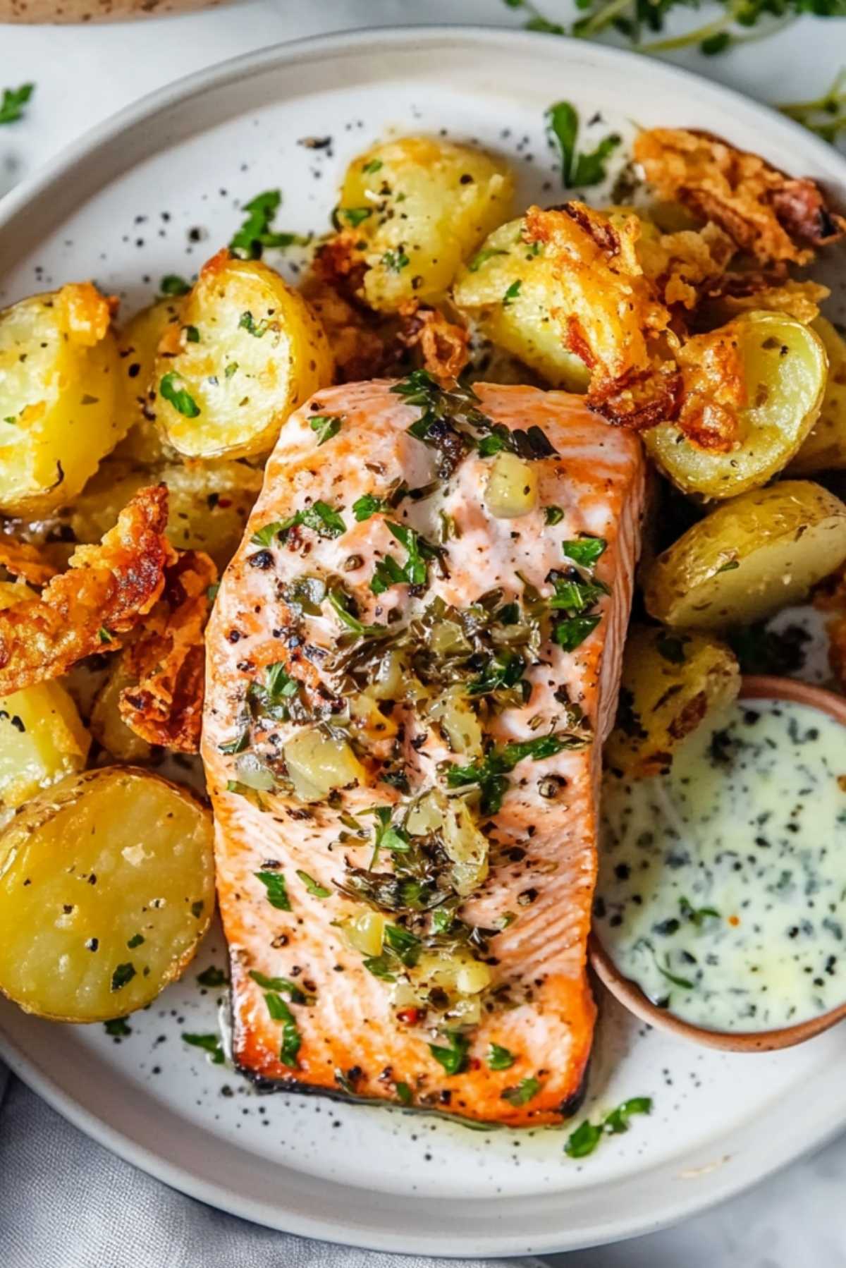 Dijon Salmon and Crispy Potatoes