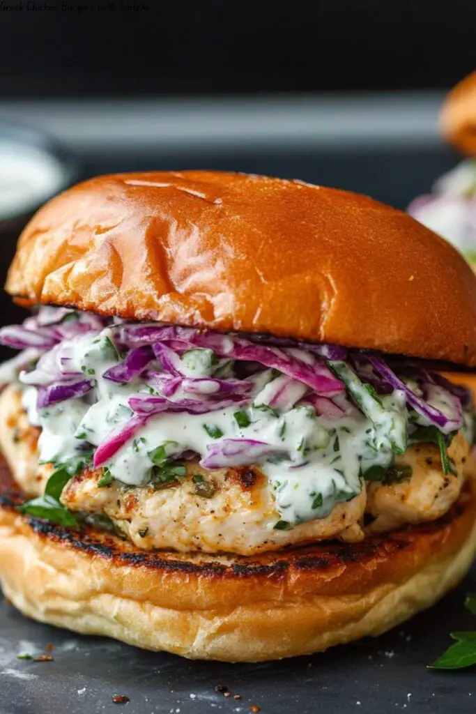 Greek Chicken Burgers with Tzatziki 4 Greek Chicken Burgers with Tzatziki