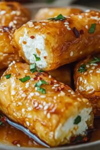 Oven Fried Feta Rolls with Chili Honey