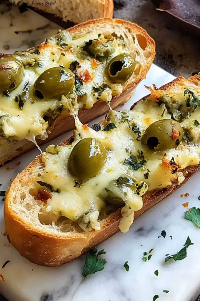 Green Olive Garlic Cheese Bread 4 Green Olive Garlic Cheese Bread