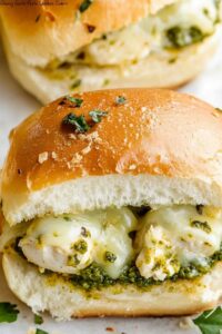 Cheesy Garlic Pesto Chicken Sliders