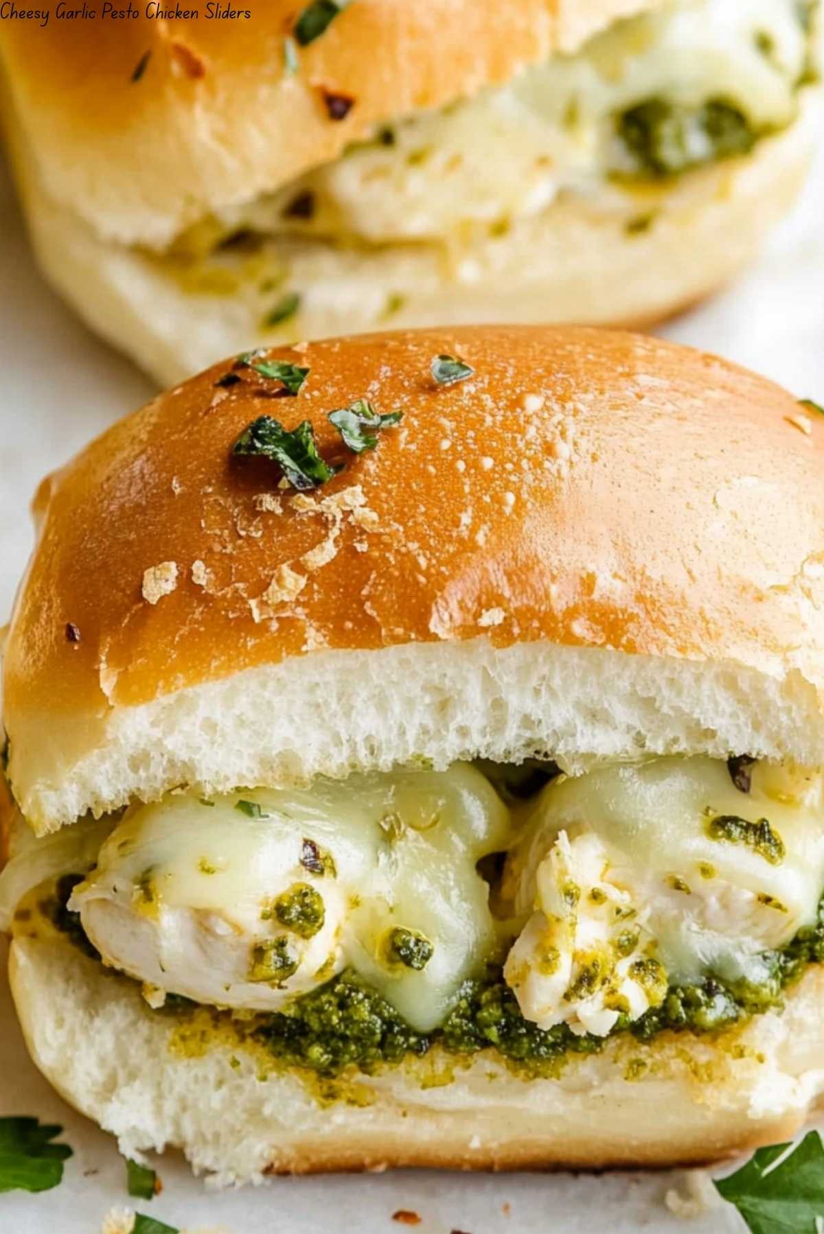 Cheesy Garlic Pesto Chicken Sliders