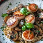 Scallops over Mushroom Risotto & Basil Oil 5 Scallops over Mushroom Risotto & Basil Oil