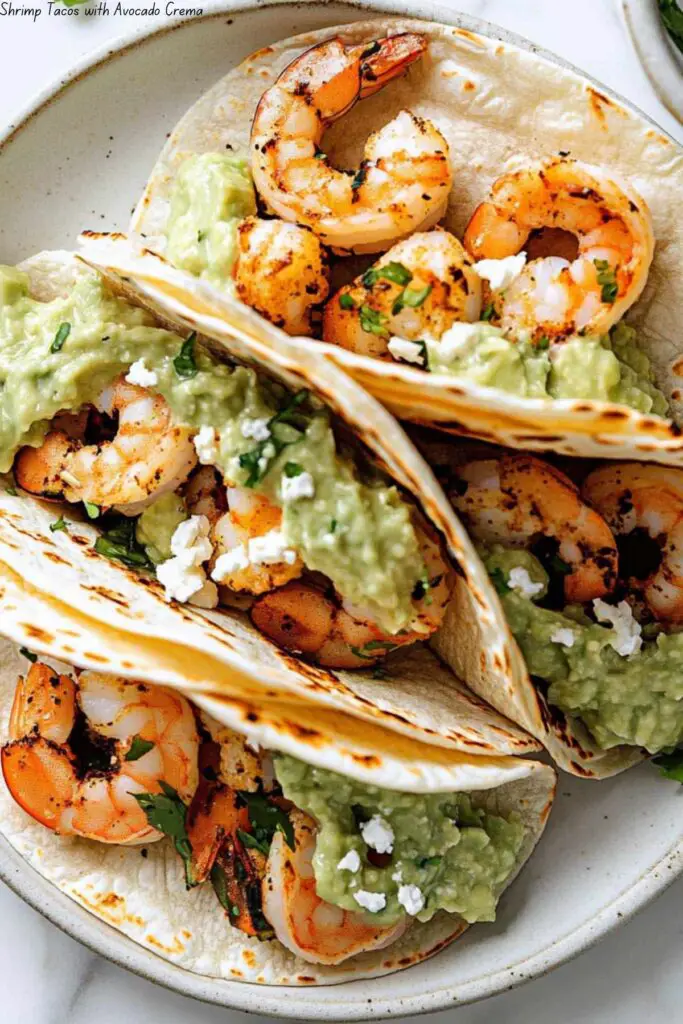 Shrimp Tacos with Avocado Crema 4 Shrimp Tacos with Avocado Crema
