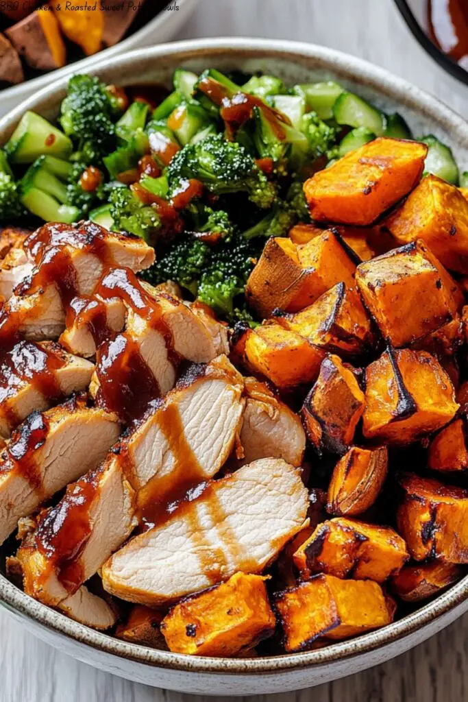 BBQ Chicken & Roasted Sweet Potato Bowls 4 BBQ Chicken & Roasted Sweet Potato Bowls
