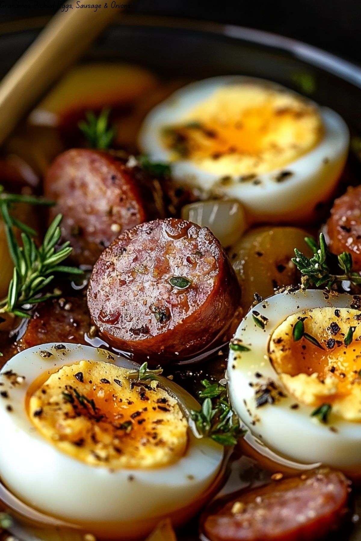 Grandma’s Pickled Eggs, Sausage & Onions