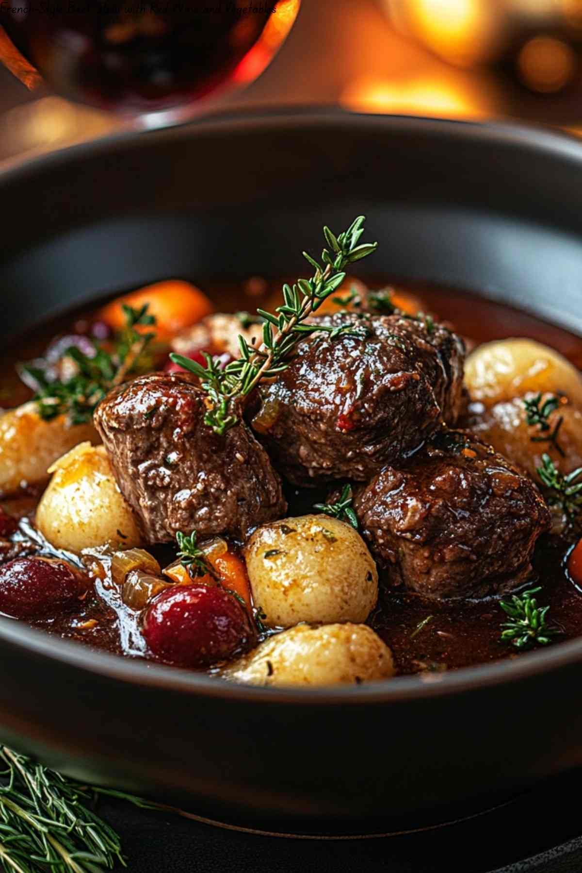 French-Style Beef Stew with Red Wine and Vegetables