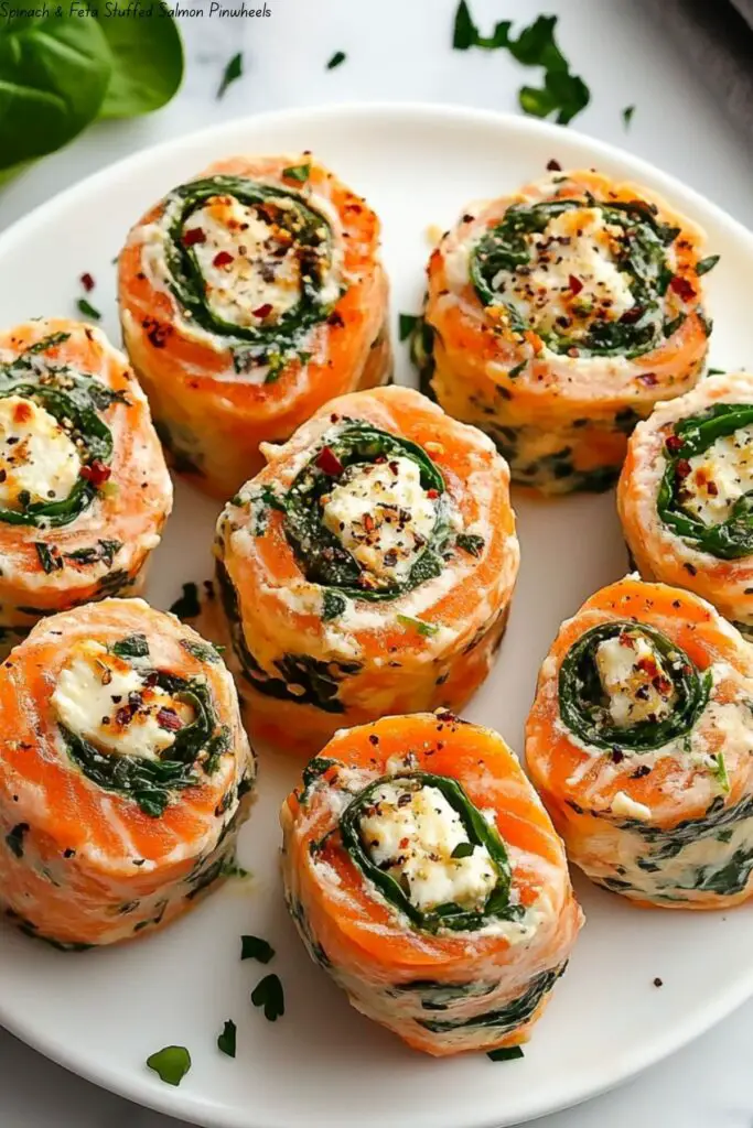 Spinach & Feta Stuffed Salmon Pinwheels 4 Spinach & Feta Stuffed Salmon Pinwheels