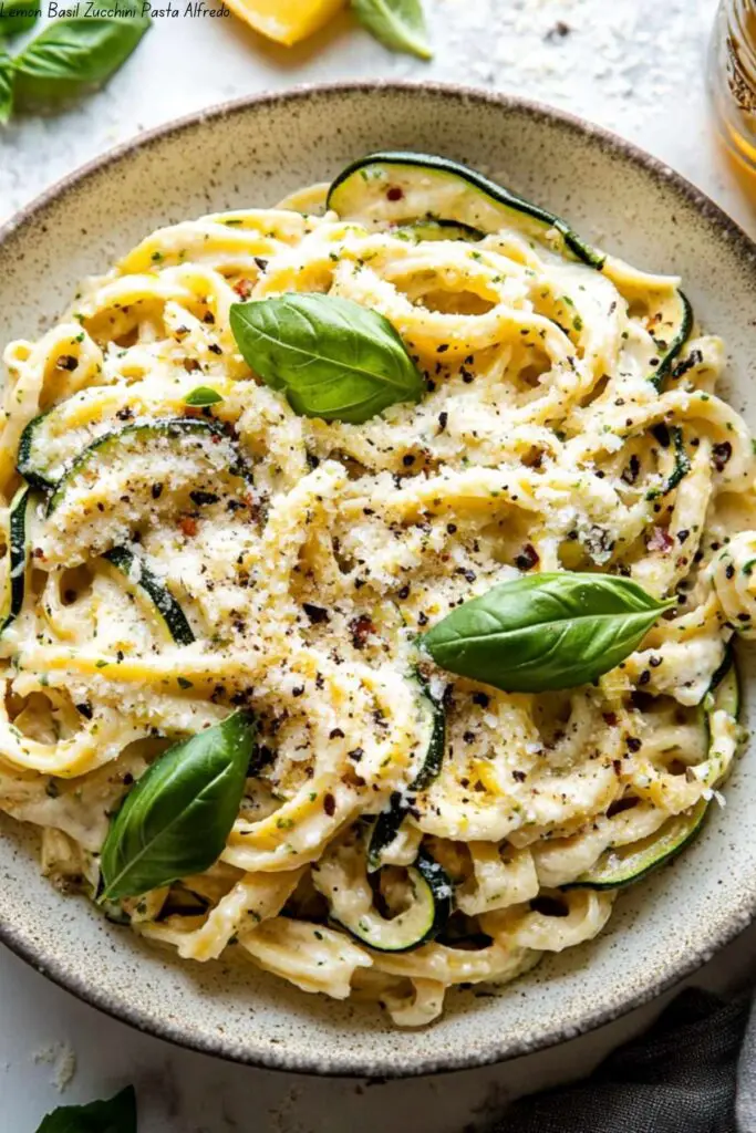 Lemon Basil Zucchini Pasta Alfredo. 4 Lemon Basil Zucchini Pasta Alfredo.
