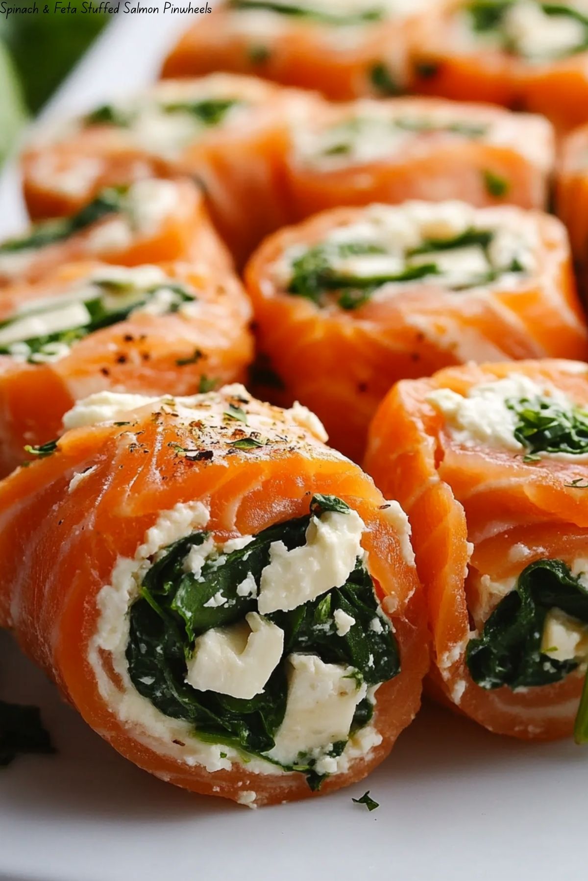 Spinach & Feta Stuffed Salmon Pinwheels