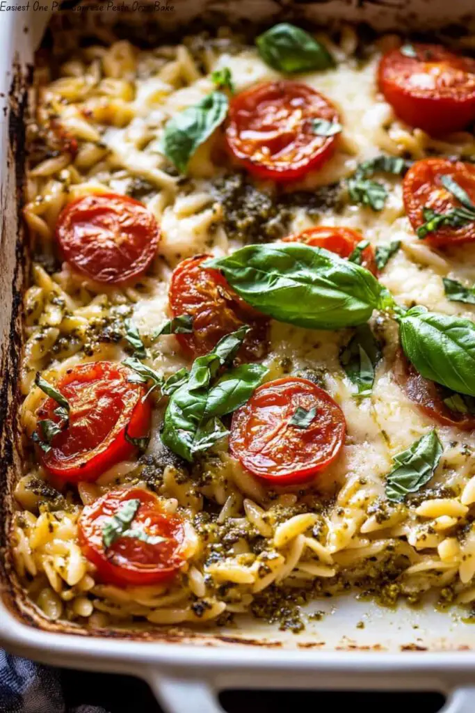 Easiest One Pan Caprese Pesto Orzo Bake. 4 Easiest One Pan Caprese Pesto Orzo Bake.