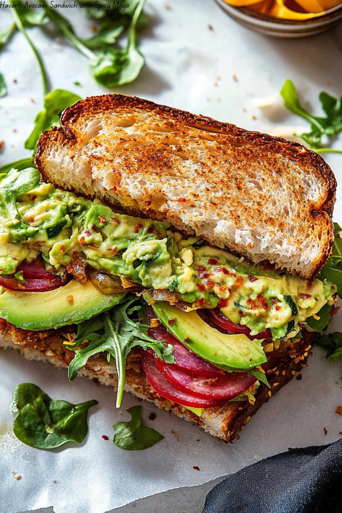 Havarti Avocado Sandwich with Spicy Mayo.