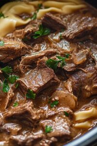 Slow Cooker Pot Roast Beef Stroganoff