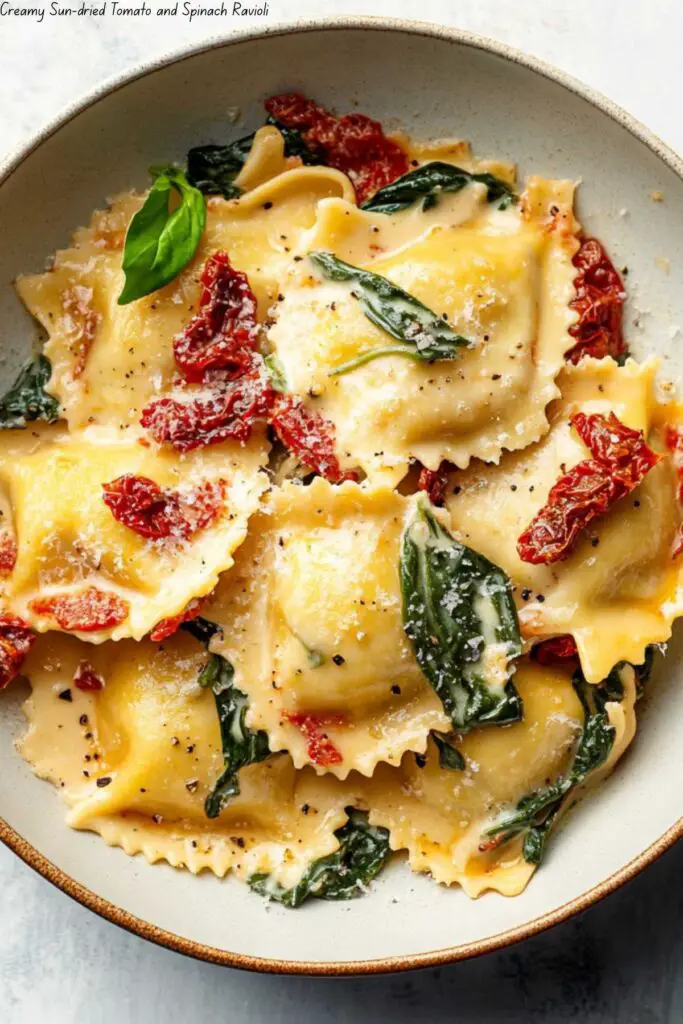 Creamy Sun-dried Tomato and Spinach Ravioli 4 Creamy Sun-dried Tomato and Spinach Ravioli