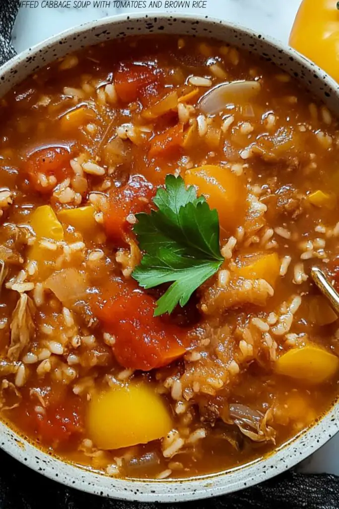 UNSTUFFED CABBAGE SOUP WITH TOMATOES AND BROWN RICE 4 UNSTUFFED CABBAGE SOUP WITH TOMATOES AND BROWN RICE