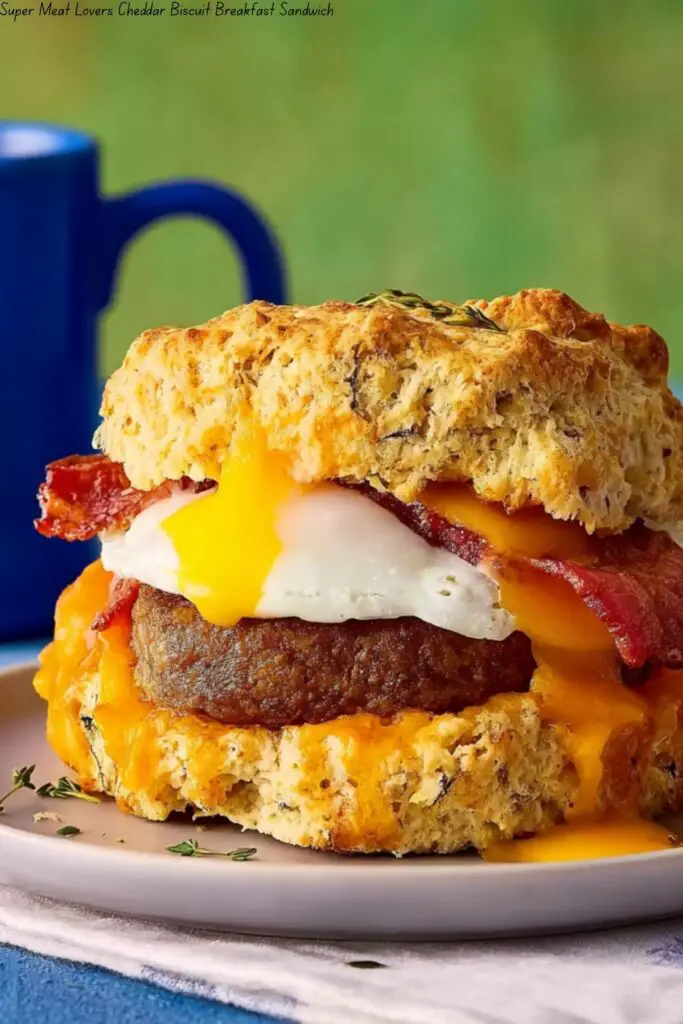 Super Meat Lovers Cheddar Biscuit Breakfast Sandwich 4 Super Meat Lovers Cheddar Biscuit Breakfast Sandwich
