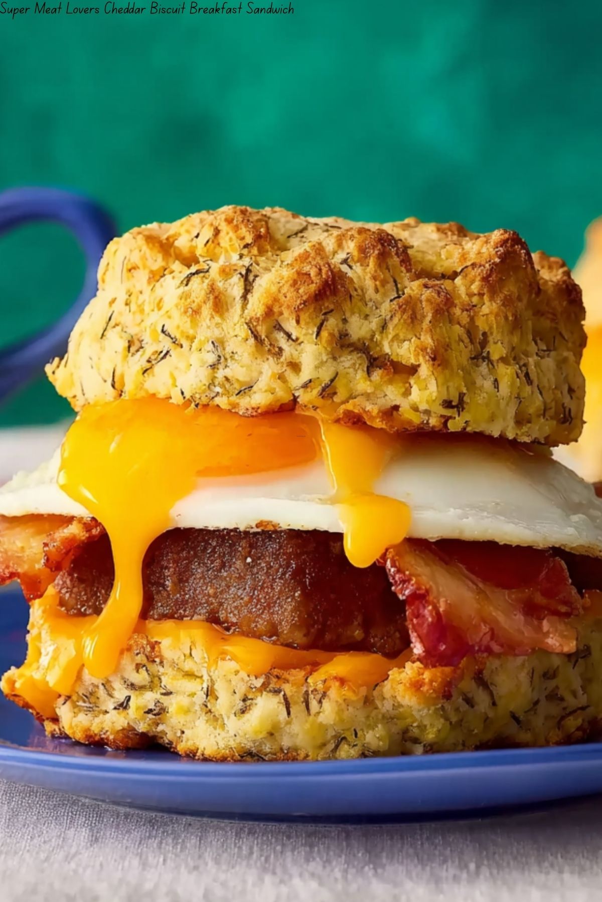 Super Meat Lovers Cheddar Biscuit Breakfast Sandwich