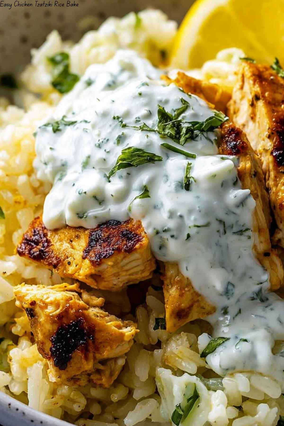 Easy Chicken Tzatziki Rice Bake
