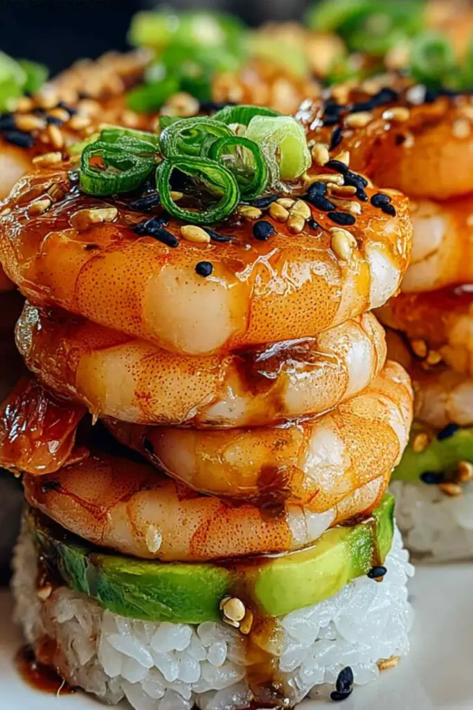 SPICY SHRIMP SUSHI STACKS 4 SPICY SHRIMP SUSHI STACKS