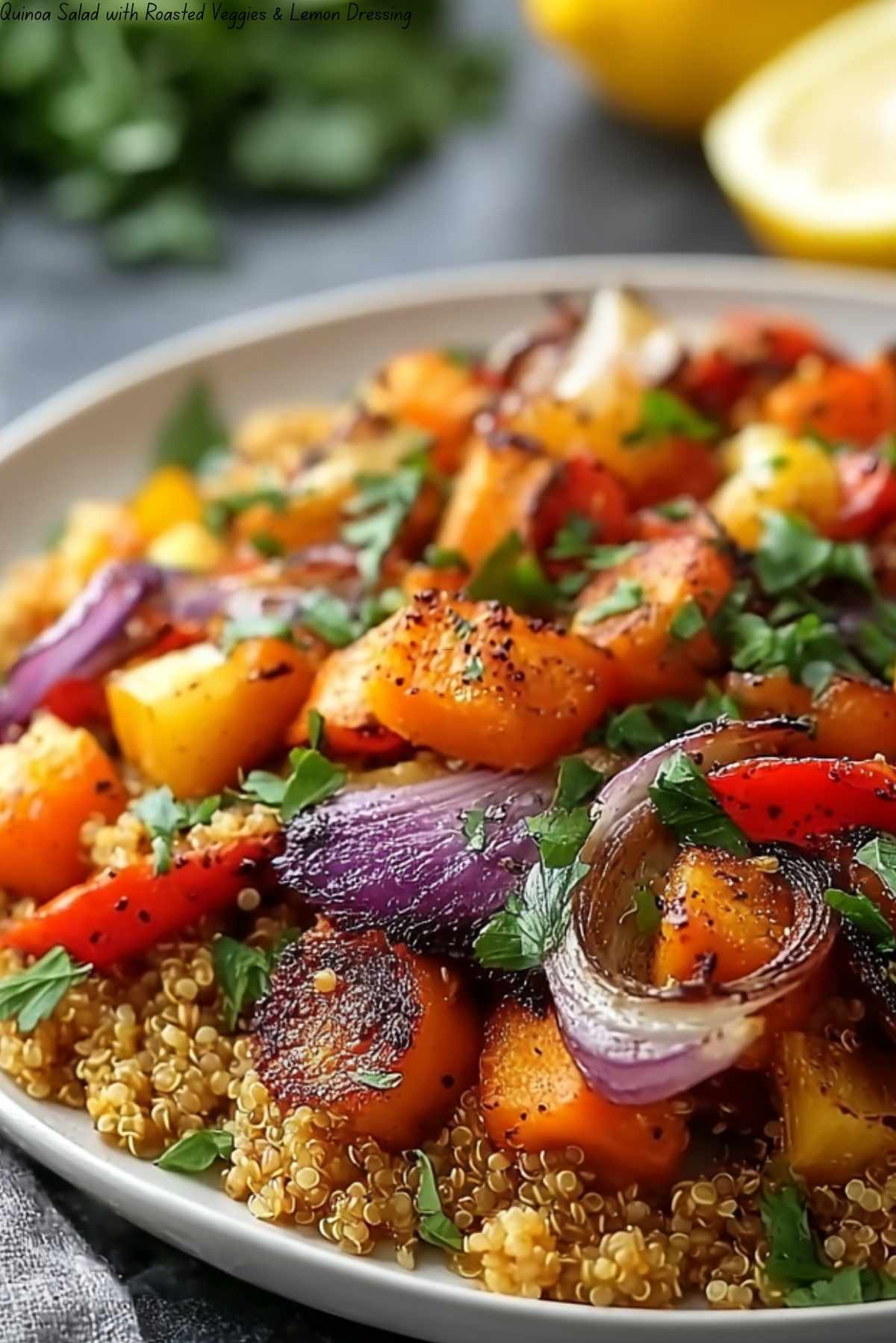 Quinoa Salad with Roasted Veggies & Lemon Dressing