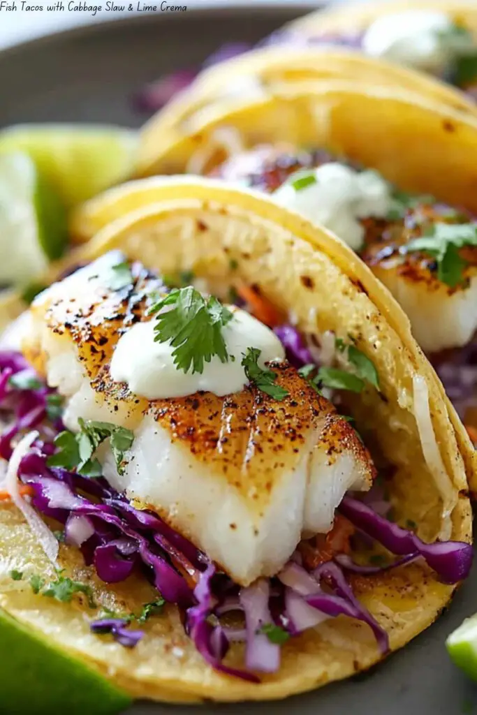 Fish Tacos with Cabbage Slaw & Lime Crema 4 Fish Tacos with Cabbage Slaw & Lime Crema