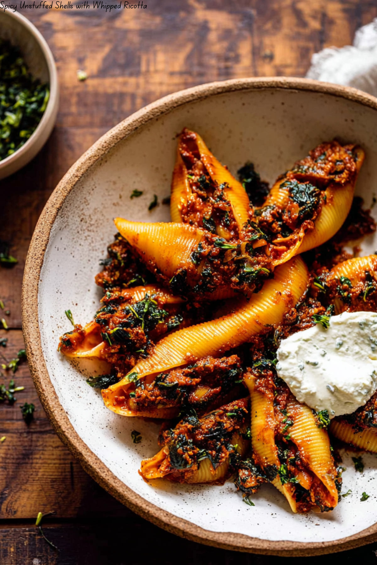 Spicy Unstuffed Shells with Whipped Ricotta
