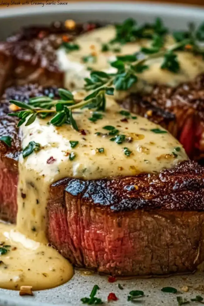 Juicy Steak with Creamy Garlic Sauce