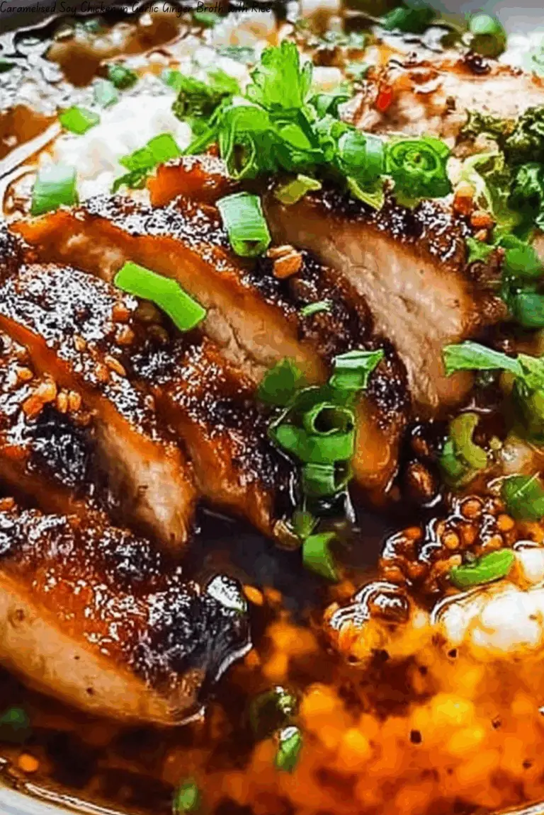 Caramelised Soy Chicken in Garlic Ginger Broth with Rice