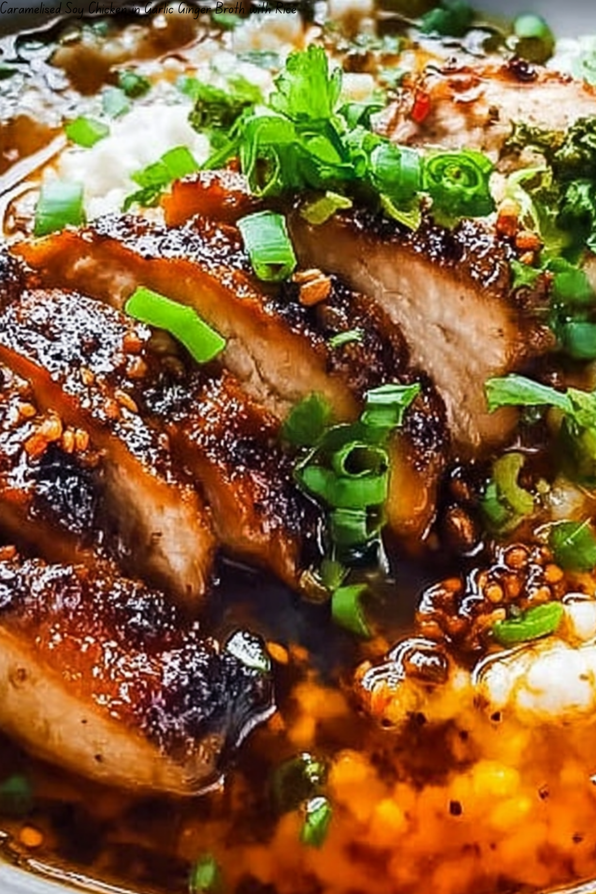 Caramelised Soy Chicken in Garlic Ginger Broth with Rice