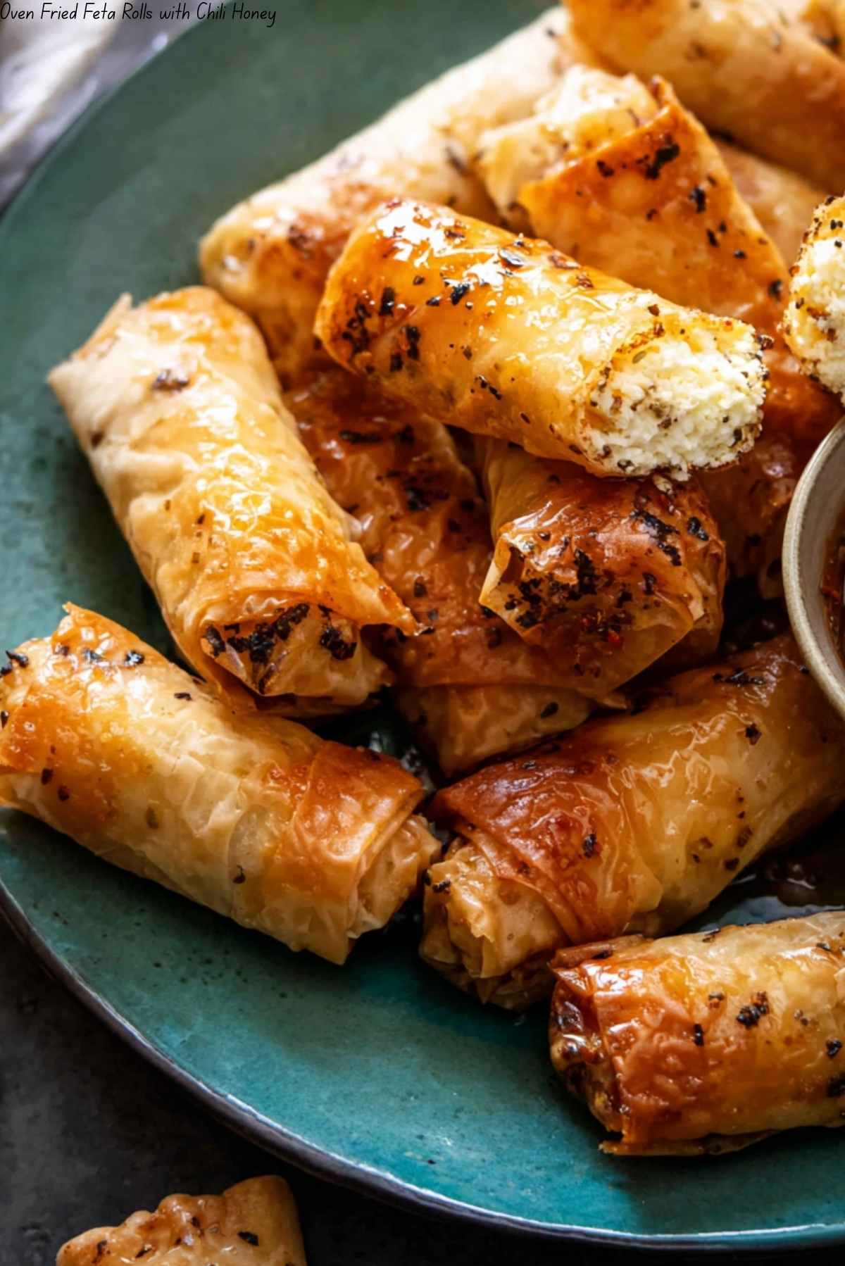 Oven Fried Feta Rolls with Chili Honey