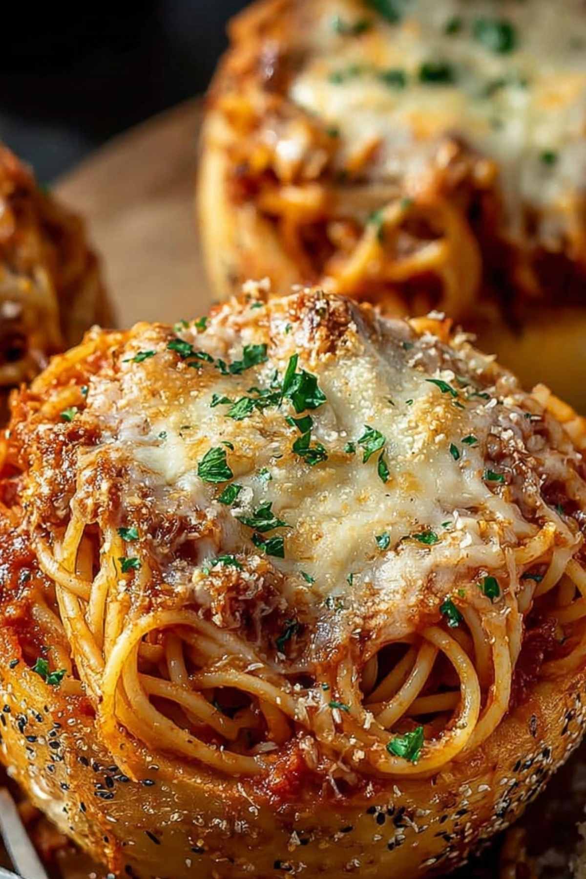 Spaghetti Garlic Bread Bowls