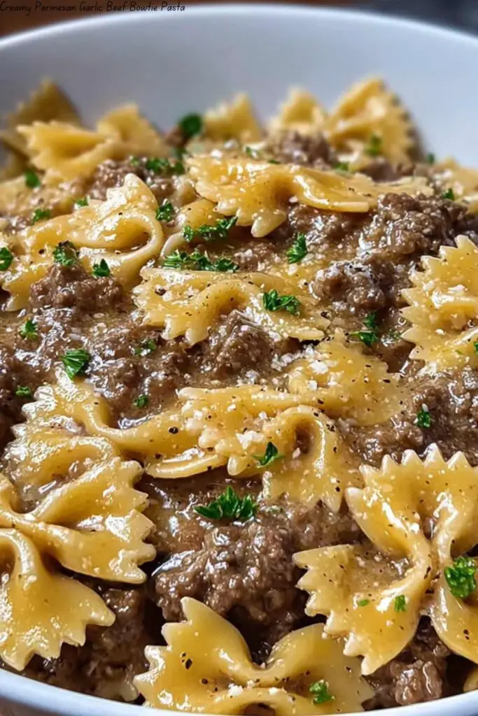Creamy Parmesan Garlic Beef Bowtie Pasta 4 Creamy Parmesan Garlic Beef Bowtie Pasta