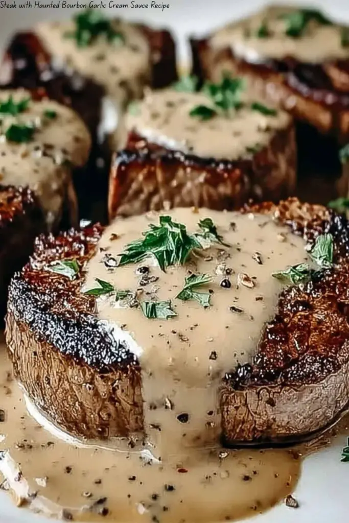 Steak with Haunted Bourbon Garlic Cream Sauce Recipe 4 Steak with Haunted Bourbon Garlic Cream Sauce Recipe