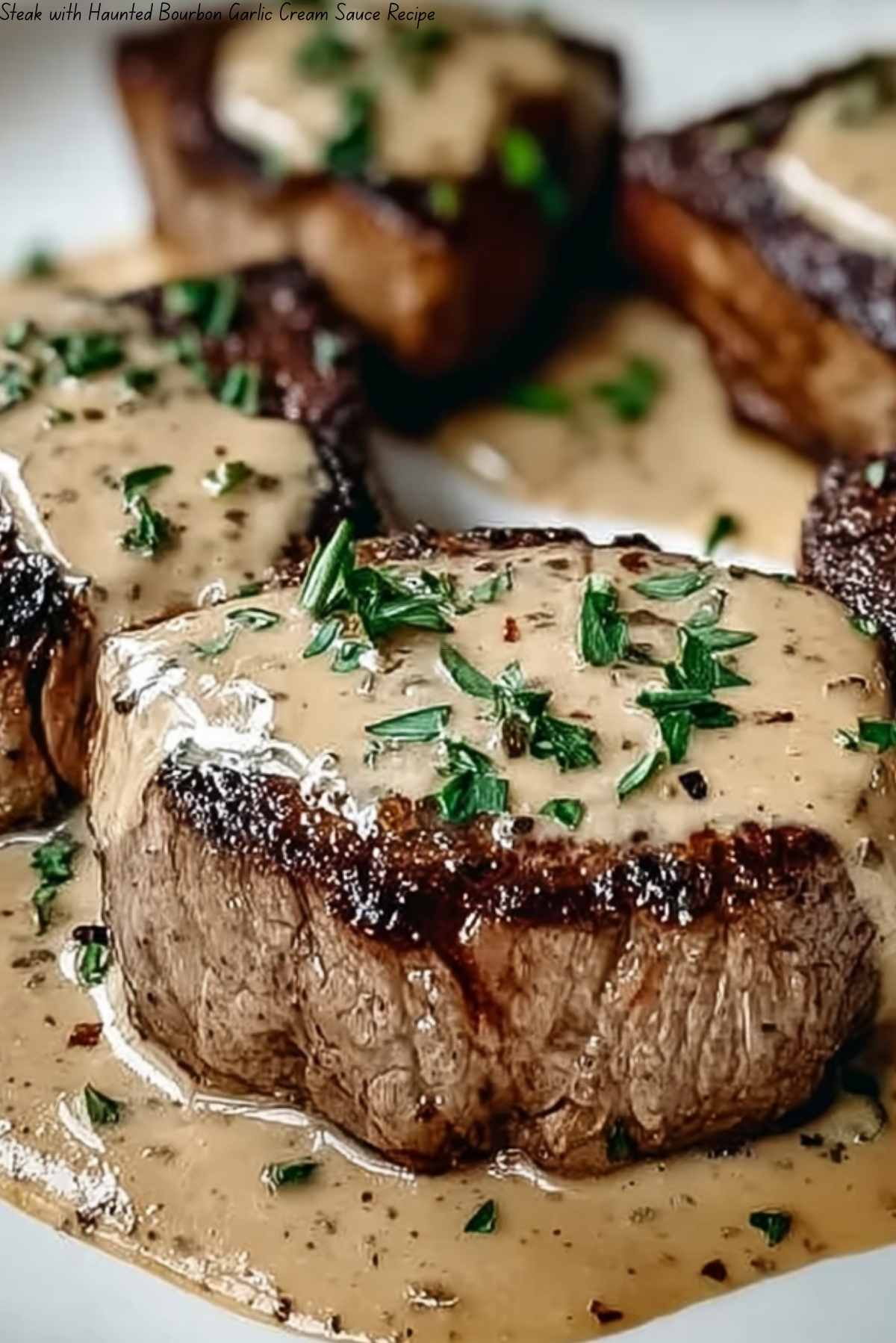 Steak with Haunted Bourbon Garlic Cream Sauce Recipe