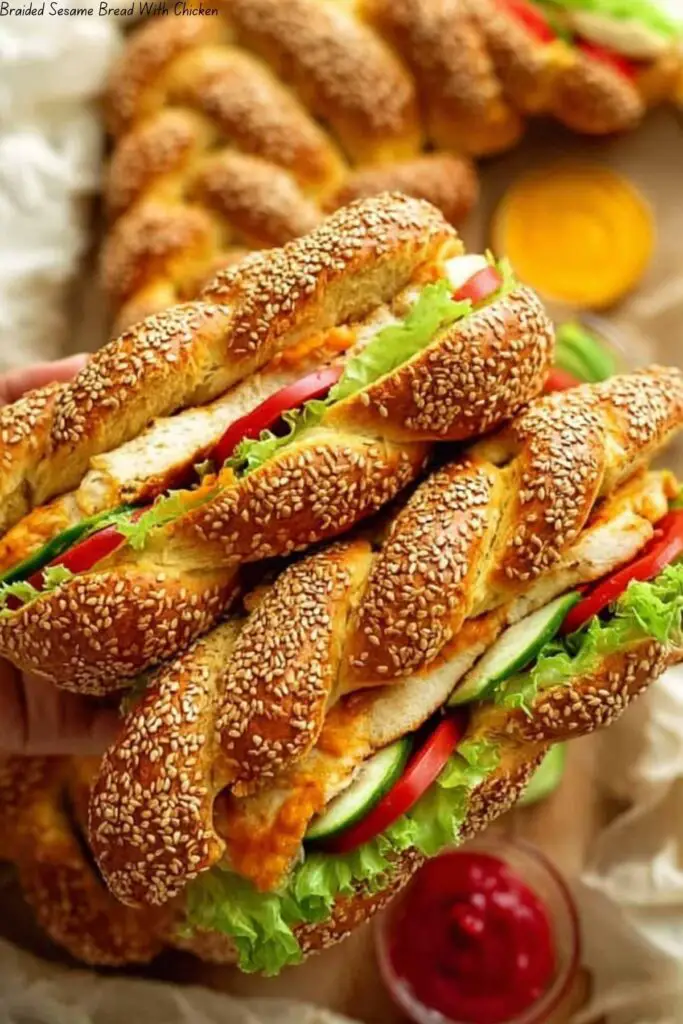 Braided Sesame Bread With Chicken 4 Braided Sesame Bread With Chicken
