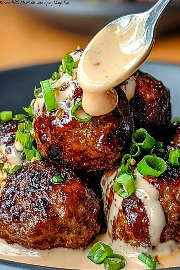 Korean BBQ Meatballs with Spicy Mayo Dip 4 Korean BBQ Meatballs with Spicy Mayo Dip